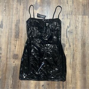 PrettyLittleThing  Womens Black Vinyl Bandeau Bodycon Dress Size 6 NWT